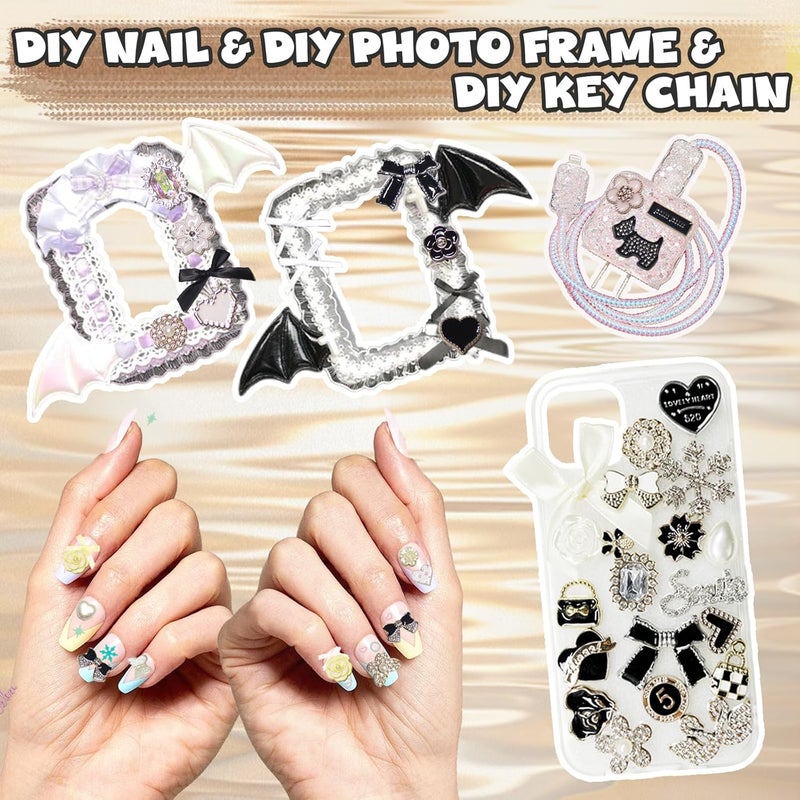 Wovelli 2430 PCS Junk Phone Case Making Kit: Black Gold Charms Resin Flatback Pearls Rhinestone Letters for Y2K Phone Case,Nail Bling Charm, Decorating Kit for Girls Adults - Image 4
